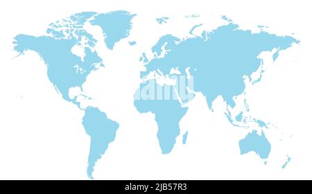 World map light blue color, flat design Stock Photo