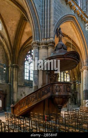 Metz, France - 1 June, 2022: view of the pulpit in the Saint Stephen Cathedral in Metz