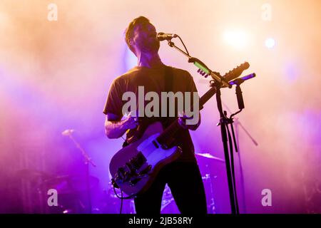 Harry McVeigh of White Lies performs live at Circolo Magnolia in Milano, Italy, on July 29 2019 Stock Photo