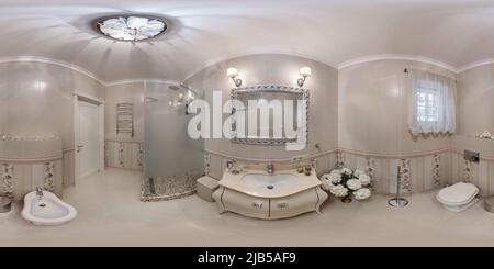 360° view of seamless 360 hdri panorama in interior of expensive bathroom  in modern flat apartments with bidet and washbasin in equirectangular  projection with zen - Alamy