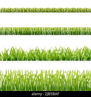 Green grass lawn seamless borders set in realistic style isolated on white background vector illustration Stock Vector