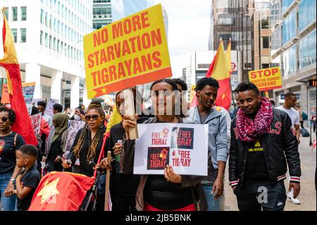 London, UK. 21 May 2022. March from Parliament Square to Wellington Arch against the genocide taking place in the Tigray region in Ethiopia Stock Photo