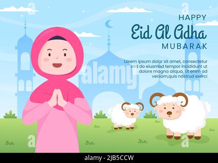 Eid al Adha Template Social Media Flat Cartoon Background Illustration Stock Vector