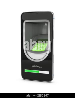 3d rendering of Smartphone with finger scan. Clipping path included Stock Photo