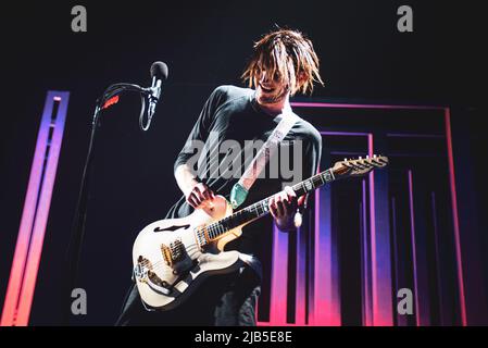 ZURICH, HALLENSTADION, OCTOBER 5TH 2016: Josh Klinghoffer, guitarist of the American funk rock band Red Hot Chili Peppers, performing live on stage for the Swiss leg of the “Getaway World Tour” Stock Photo