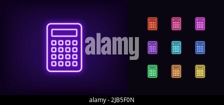 Outline neon calculator icon. Glowing neon math calculator sign, counting device pictogram. Business data calculation, financial accounting, budget es Stock Vector