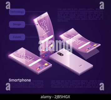 Innovative foldable gadgets screens keyboards compact for storage great for travel isometric smartphones promotion poster vector illustration Stock Vector