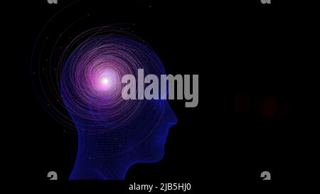 3d consciousness, mind, brain background. Abstract colored sphere in digital head. Development, neurons, network, artificial intelligence, human biology concept. High quality illustration Stock Photo