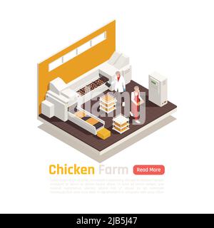 Layer poultry farming production isometric element with chicken eggs on automated  conveyor belt packaging system vector illustration Stock Vector