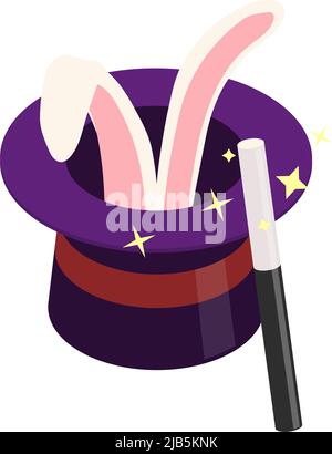 Circus magician attributes isometric icon with rabbit in hat and magic wand 3d vector illustration Stock Vector