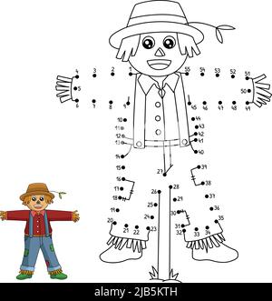 Dot to Dot Scarecrow Coloring Page for Kids Stock Vector