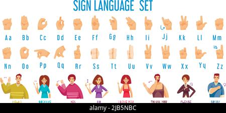 Sign language expressions set with people talking symbols flat isolated ...