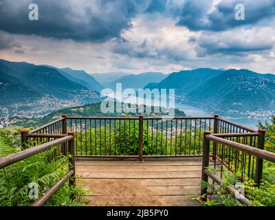 Balcony on Lake Como in a cloudy day Stock Photo