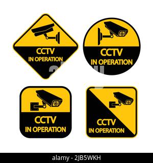 Set CCTV Camera label.Black Video surveillance sign on white background.vector illustration Stock Vector