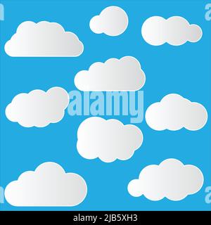 Set of Cloud Icons in trendy flat style isolated on blue background. Cloud symbol for your web site design, logo, app, UI,Vector illustration Stock Vector
