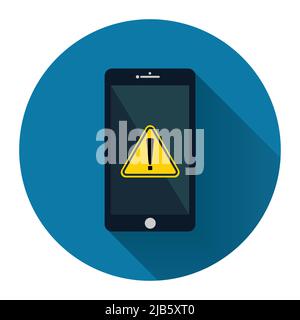 mobile phone.Smartphone with notification exclamation mark icon on screen with long shadow black,Simple design style.vector illustration Stock Vector
