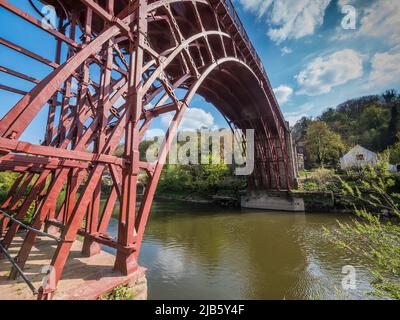 The image is of the famous ironbridge that spans the River Seven at Ironbridge. Manufactured piece by piece at Coalbrookdale Ironworks in 1779 Stock Photo