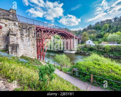 The image is of the famous ironbridge that spans the River Seven at Ironbridge. Manufactured piece by piece at Coalbrookdale Ironworks in 1779 Stock Photo