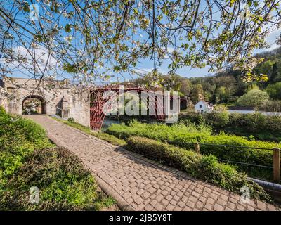 The image is of the famous ironbridge that spans the River Seven at Ironbridge. Manufactured piece by piece at Coalbrookdale Ironworks in 1779 Stock Photo