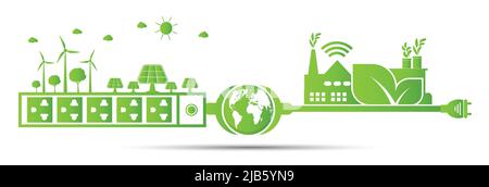 Ecology town concept and environment With Power plug green eco Stock Vector