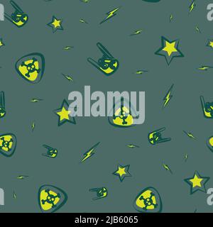 Rock and Roll with Skull Plectrums, Devil Horns, Stars and Thunderbolts Stock Vector
