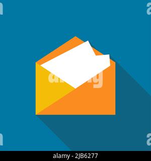 Mail icon with long shadow black on white background,Simple design style,vector illustration Stock Vector