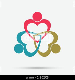 three people heart in a circle holding hands.The summit workers are meeting in the same power room. Stock Vector