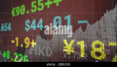 Image of financial data and graphs over cityscape Stock Photo
