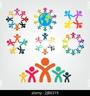 Graphic group connecting,People Connection logo set,Team work in a circle holding hands,Business person meeting in the same power room,Vector icons Stock Vector