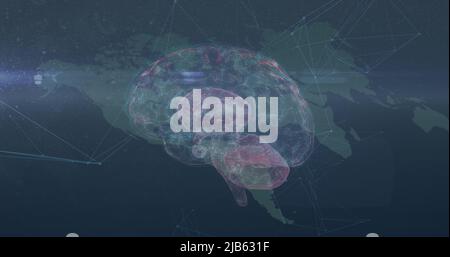 Image of icons, data and rotating brain over world map Stock Photo