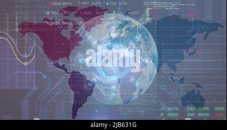 Image of diverse data processing over globe Stock Photo