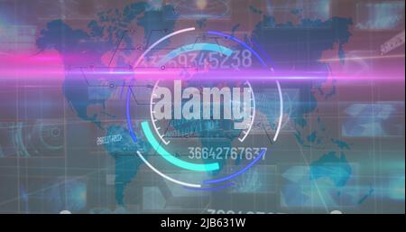 Image of processing circle and changing numbers over diverse data and world map Stock Photo
