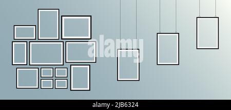 Set Realistic black picture frame Stock Vector