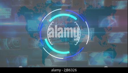 Image of processing circle and changing numbers over diverse data and world map Stock Photo