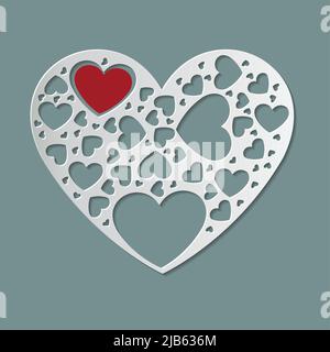 Beautiful white paper cut heart shape and red heart inside,Vector illustration Stock Vector