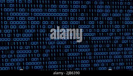Image of blue binary code changing on black background Stock Photo