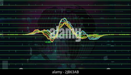 Image of financial graph and data over rotating globe Stock Photo