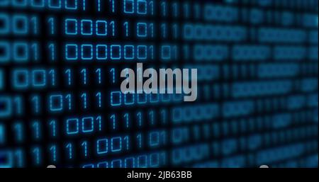 Image of blue binary code changing on black background Stock Photo