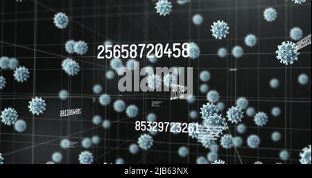 Image of virus cells and numbers and data processing Stock Photo