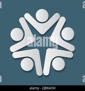 five people in a circle holding hands.The summit workers are meeting in the same power room Stock Vector