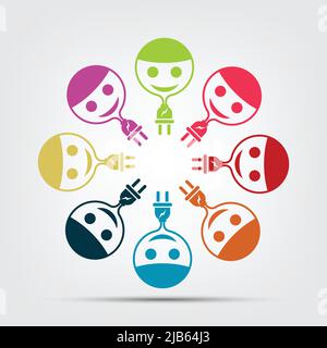 graphic group power plug connection logo.Eight people in the circle.team work,Vector Illustration Stock Vector