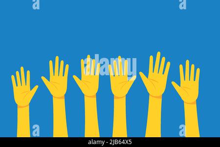 There is no war in Ukraine.The hands of the people support Ukraine.Aggression and military attack Stock Vector