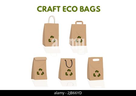 Vector illustration recycle packages set. Craft bags Stock Vector