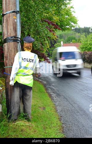 pretend policeman figure with hand held speed gun wass north yorkshire moors united kingdom Stock Photo