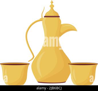 Dallah and cups semi flat color vector object Stock Vector