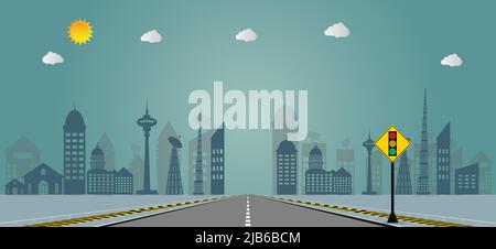 Traffic light on city streets background,City Signal Street Sign.Vector illustration Stock Vector