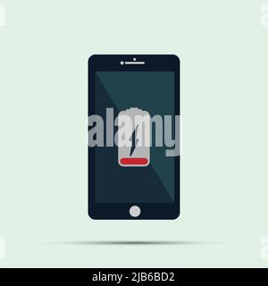 mobile phone.Smartphone with red charging battery icon on screen,Vector illustration Stock Vector