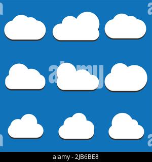 Set of Cloud Icons in trendy flat style isolated on blue background. Cloud symbol for your web site design, logo, app, UI. Vector illustration Stock Vector
