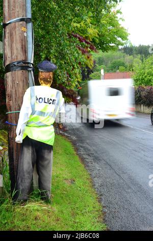 pretend policeman figure with hand held speed gun wass north yorkshire moors united kingdom Stock Photo