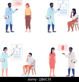 Doctor consultation semi flat color vector characters set Stock Vector